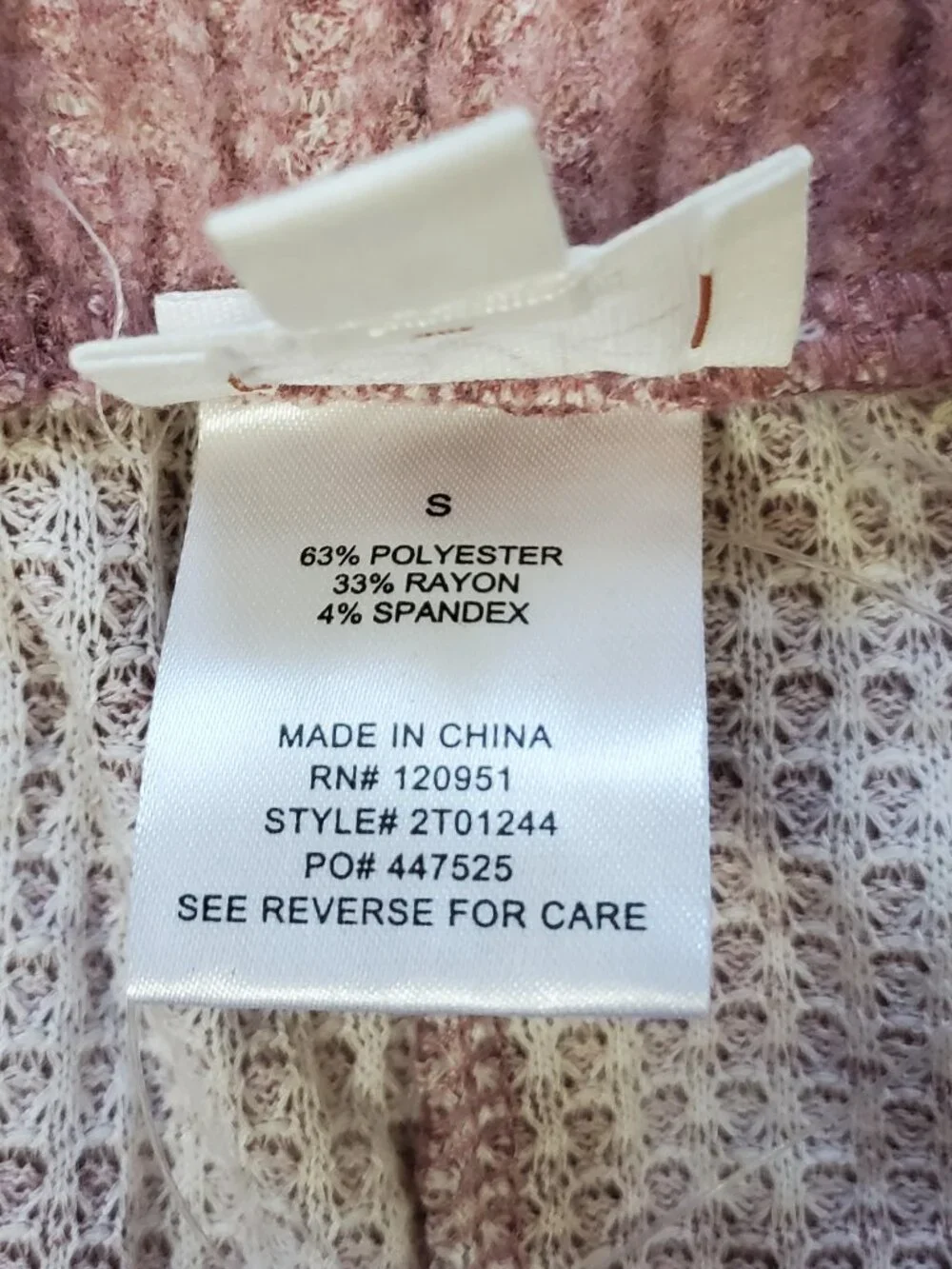 Pink Rose Cozie Beige/Mauve Tie-Dye Waffle Knit Cowl Neck Sweater Set SZ S
